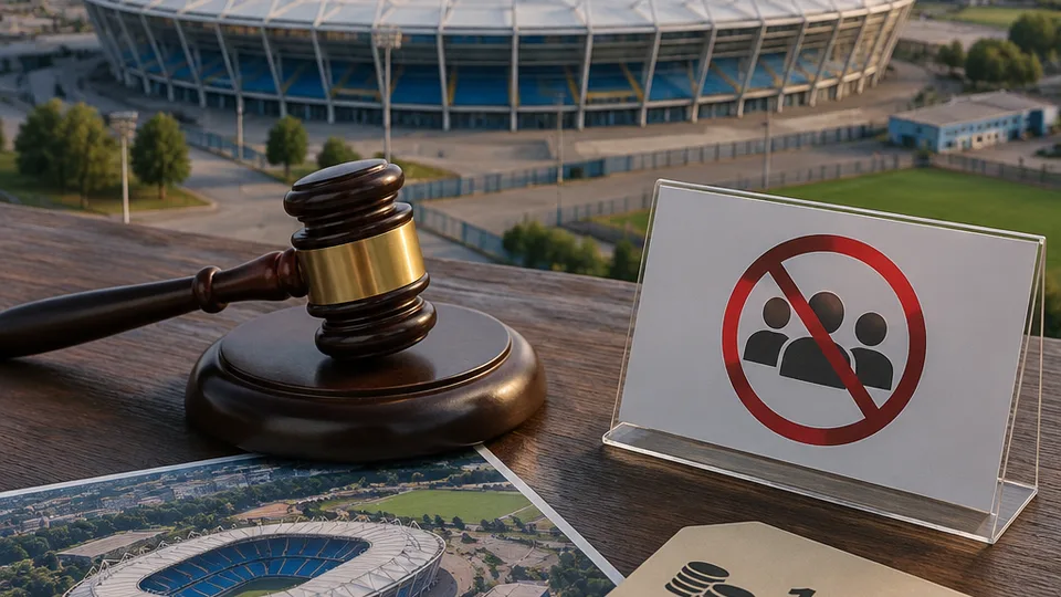 Тематична ШІ-ілюстрація до матеріалу «ПриватБанк не зміг продати «Дніпро-Арену»: на аукціон за 140,7 млн грн не прийшов жоден учасник».