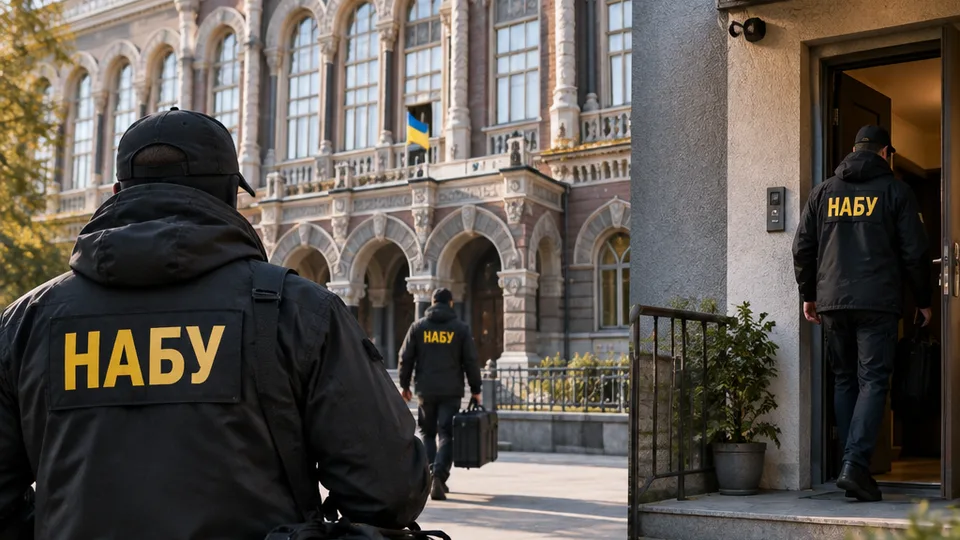 Тематична ШІ-ілюстрація до матеріалу «НАБУ проводить обшуки в Національному банку України та за місцем проживання співробітника».
