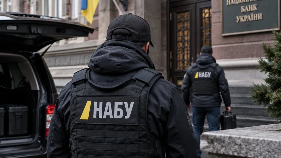 Тематична ШІ-ілюстрація до матеріалу «Обшуки у Національному банку України: нардеп Железняк заявляє про слідчі дії стосовно голови НБУ Пишного».
