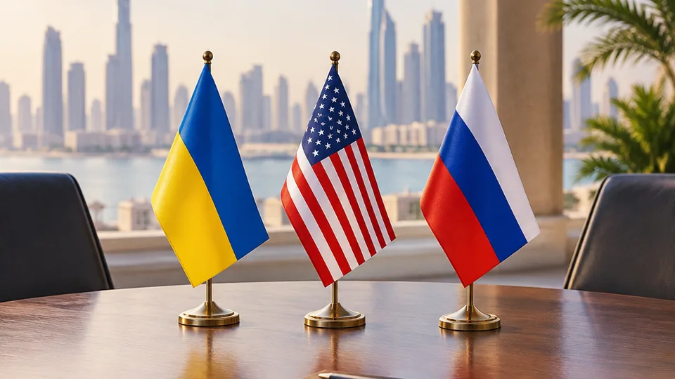Тематична ШІ-ілюстрація до матеріалу «Україна погодилася на участь у тристоронній технічній зустрічі в ОАЕ, черга за Росією – Зеленський».