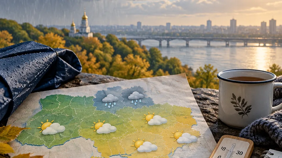 Тематична ШІ-ілюстрація до матеріалу «В Україні завтра дощитиме лише на півночі, вдень до +21°».