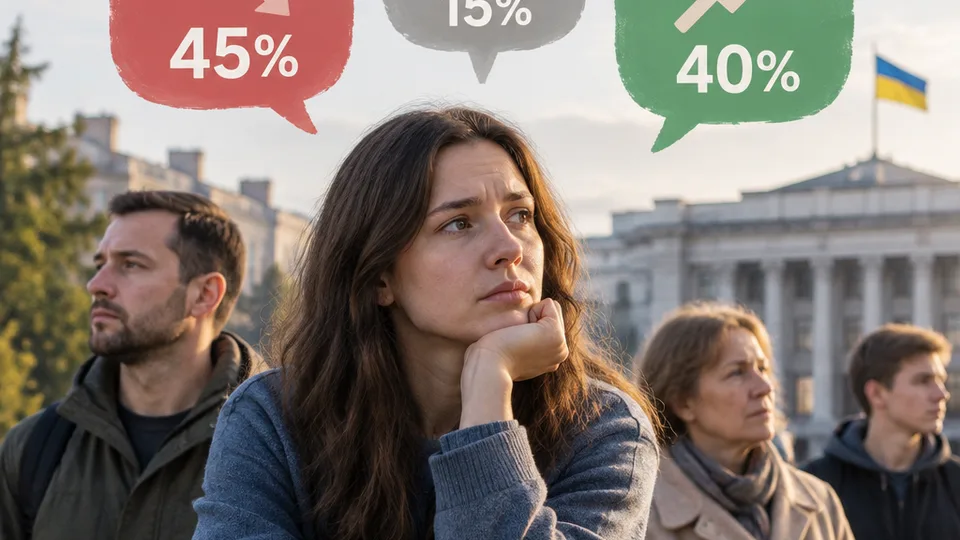 Тематична ШІ-ілюстрація до матеріалу «КМІС: зросла кількість опитаних українців, що відчувають розчарування і сором за владу».